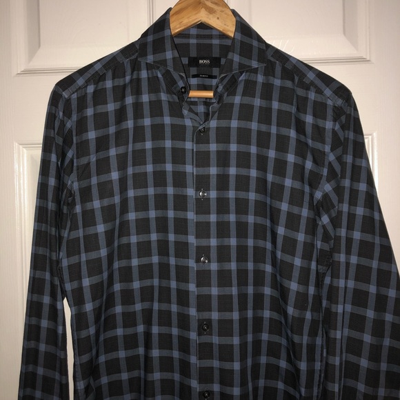 Hugo Boss plaid pattern button-down dress shirt - Picture 2 of 6